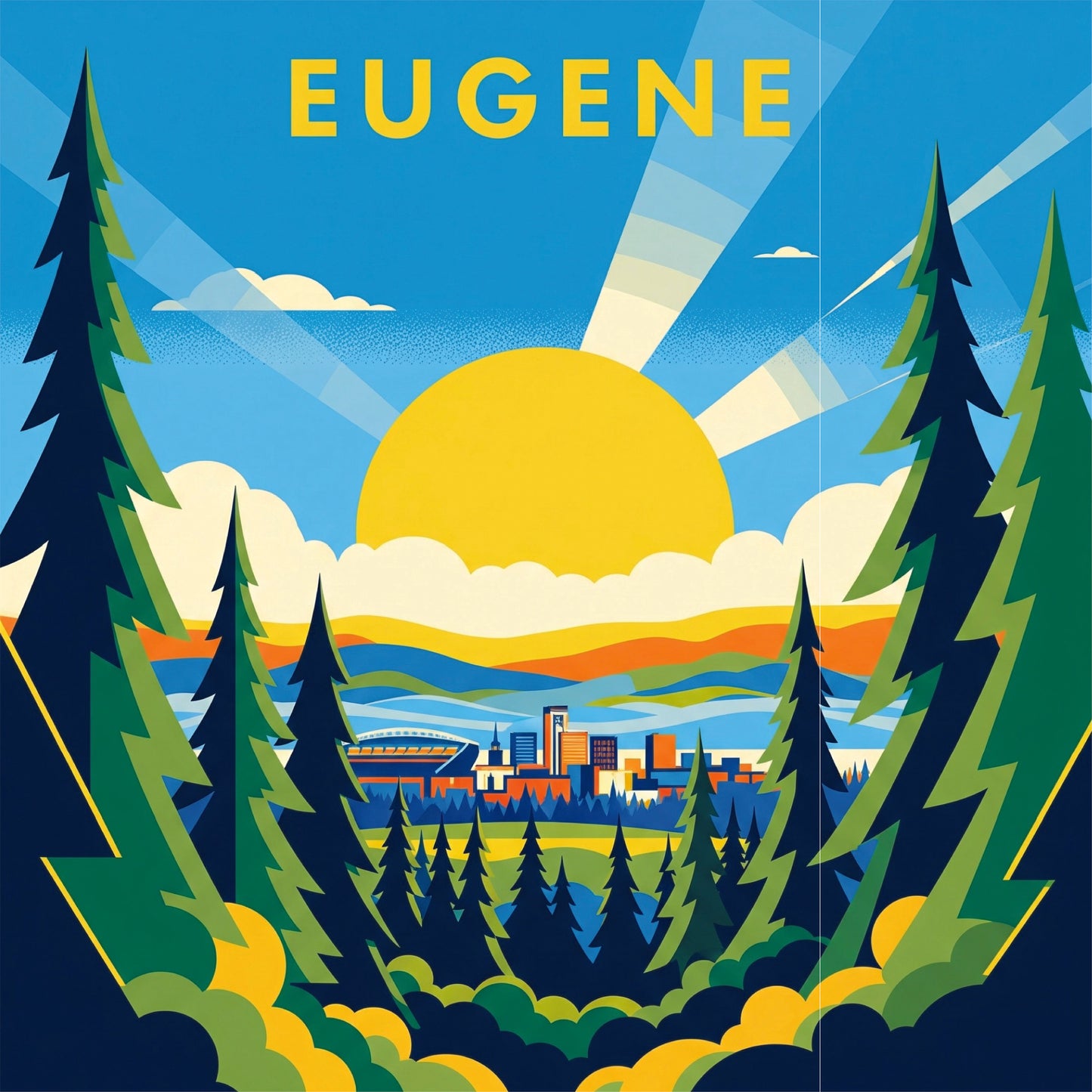 Eugene Oregon Sunset Skyline Magnet