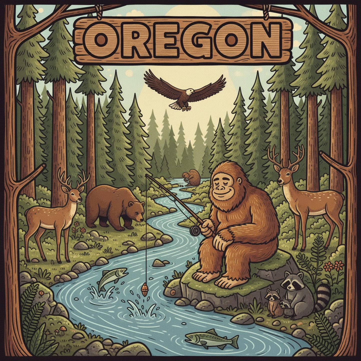 Oregon Fishing Bigfoot Magnet